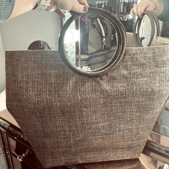 Handbags - Boutique Large Handbag, Light Brown with glitter inlay